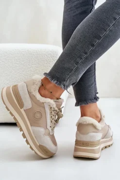Clearance Sneakersy Damskie Ocieplane Na Platformie Big Star OO274A214 Beżowe Damskie Buty Sportowe Big Star|Sneakersy Damskie