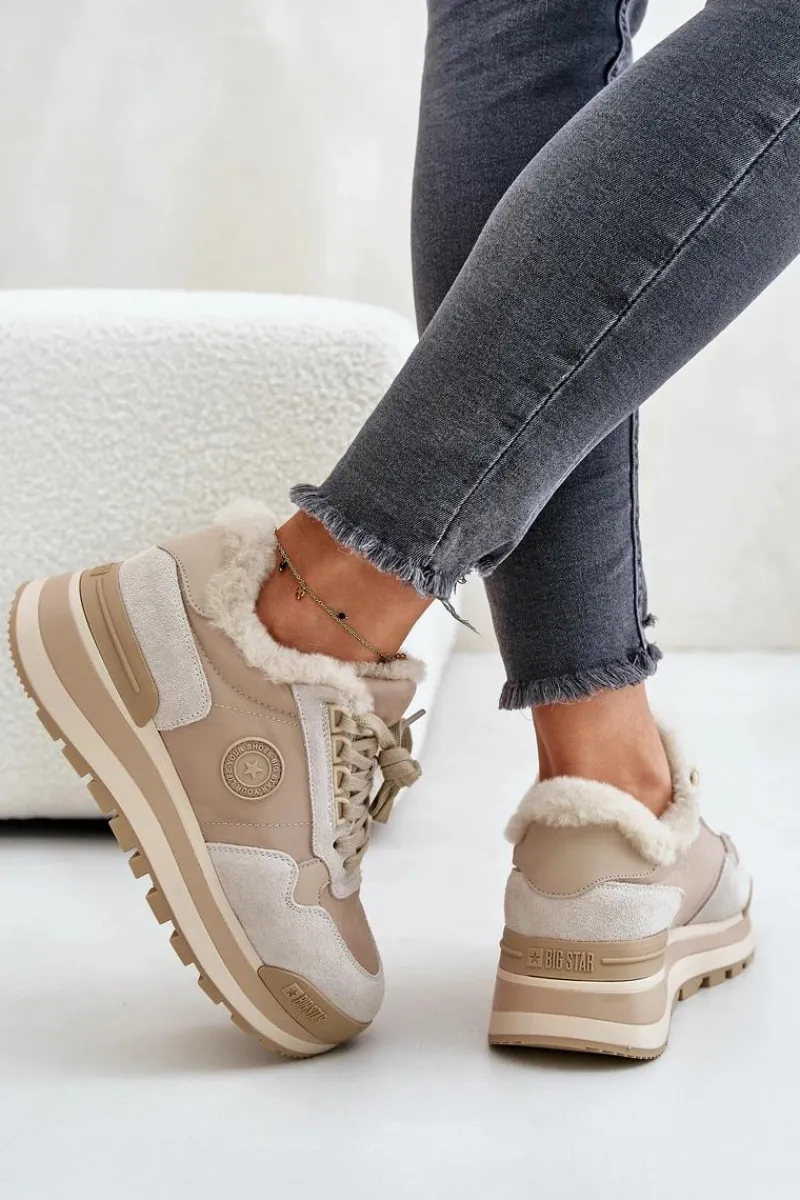 Clearance Sneakersy Damskie Ocieplane Na Platformie Big Star OO274A214 Beżowe Damskie Buty Sportowe Big Star|Sneakersy Damskie