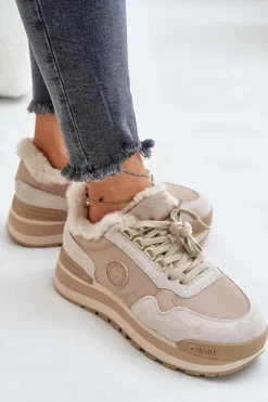 Clearance Sneakersy Damskie Ocieplane Na Platformie Big Star OO274A214 Beżowe Damskie Buty Sportowe Big Star|Sneakersy Damskie