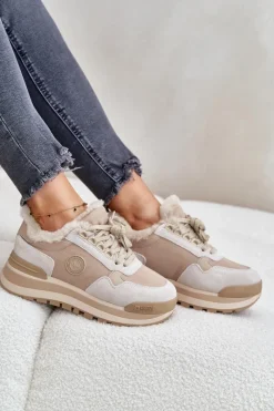 Clearance Sneakersy Damskie Ocieplane Na Platformie Big Star OO274A214 Beżowe Damskie Buty Sportowe Big Star|Sneakersy Damskie