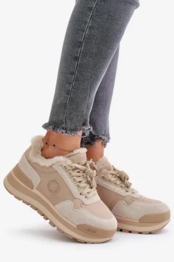 Clearance Sneakersy Damskie Ocieplane Na Platformie Big Star OO274A214 Beżowe Damskie Buty Sportowe Big Star|Sneakersy Damskie