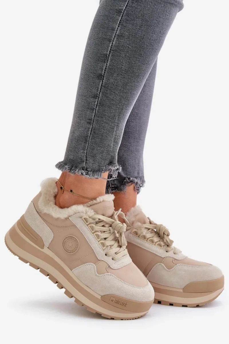 Clearance Sneakersy Damskie Ocieplane Na Platformie Big Star OO274A214 Beżowe Damskie Buty Sportowe Big Star|Sneakersy Damskie