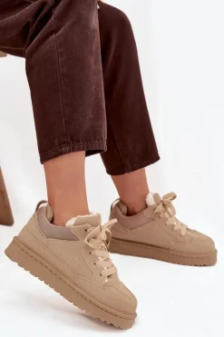 Best Boto Sneakersy Damskie Ocieplane Futerkiem Beżowe Cyrissa Beżowy