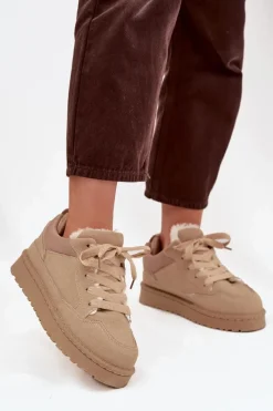 Best Boto Sneakersy Damskie Ocieplane Futerkiem Beżowe Cyrissa Beżowy