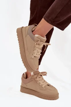 Best Boto Sneakersy Damskie Ocieplane Futerkiem Beżowe Cyrissa Beżowy