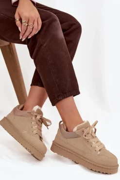 Best Boto Sneakersy Damskie Ocieplane Futerkiem Beżowe Cyrissa Beżowy