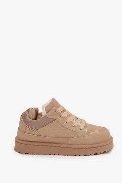 Best Boto Sneakersy Damskie Ocieplane Futerkiem Beżowe Cyrissa Beżowy