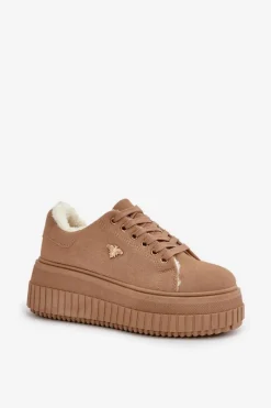 Sneakersy Damskie></noscript>Boto Sneakersy Damskie Ocieplane Na Masywnej Podeszwie Ze Złotym Detalem Brązowe Lotira