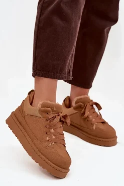 Sneakersy Damskie>Boto Sneakersy Damskie Ocieplane Futerkiem Camel Cyrissa Brązowy