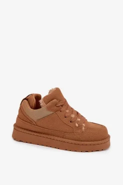 Sneakersy Damskie></noscript>Boto Sneakersy Damskie Ocieplane Futerkiem Camel Cyrissa Brązowy