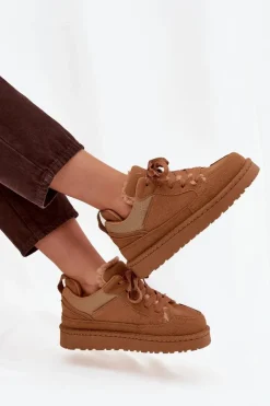 Sneakersy Damskie></noscript>Boto Sneakersy Damskie Ocieplane Futerkiem Camel Cyrissa Brązowy