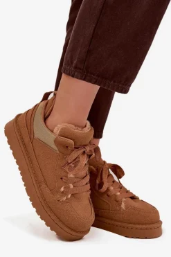 Sneakersy Damskie></noscript>Boto Sneakersy Damskie Ocieplane Futerkiem Camel Cyrissa Brązowy