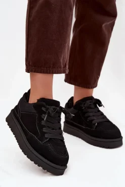 Clearance Sneakersy Damskie Ocieplane Futerkiem Czarne Cyrissa Damskie Sneakersy Damskie