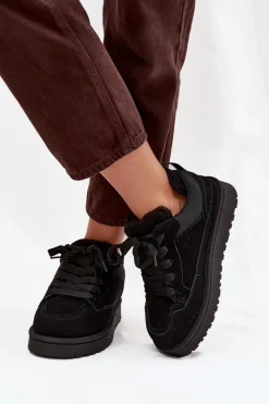 Clearance Sneakersy Damskie Ocieplane Futerkiem Czarne Cyrissa Damskie Sneakersy Damskie