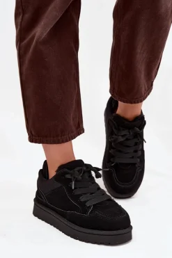 Clearance Sneakersy Damskie Ocieplane Futerkiem Czarne Cyrissa Damskie Sneakersy Damskie