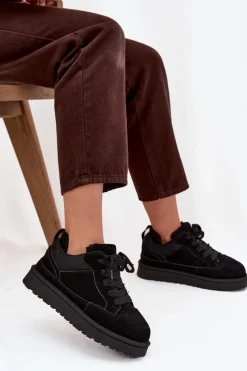 Clearance Sneakersy Damskie Ocieplane Futerkiem Czarne Cyrissa Damskie Sneakersy Damskie