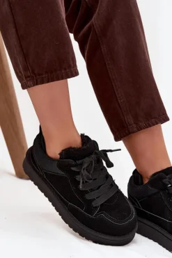 Clearance Sneakersy Damskie Ocieplane Futerkiem Czarne Cyrissa Damskie Sneakersy Damskie