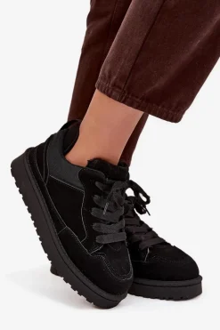 Clearance Sneakersy Damskie Ocieplane Futerkiem Czarne Cyrissa Damskie Sneakersy Damskie