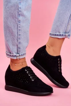 Best Buty Sergio Leone Sneakersy Damskie Sergio Leone Ażurowe Czarne PB122