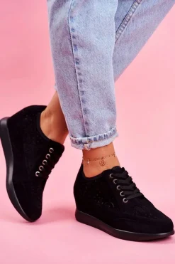 Best Buty Sergio Leone Sneakersy Damskie Sergio Leone Ażurowe Czarne PB122