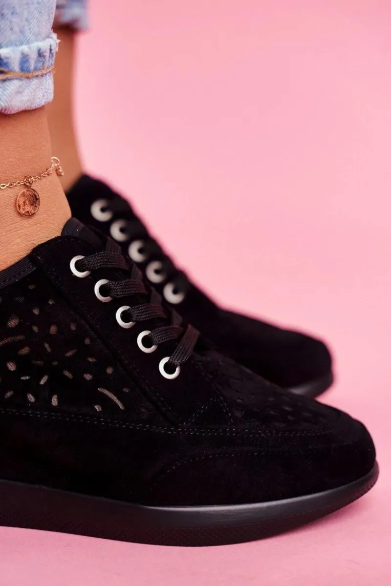 Best Buty Sergio Leone Sneakersy Damskie Sergio Leone Ażurowe Czarne PB122