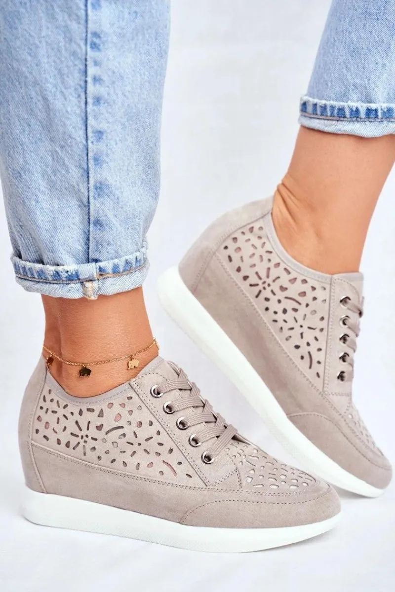 Best Sneakersy Damskie Sergio Leone Ażurowe Szare PB122 Damskie Sneakersy Damskie