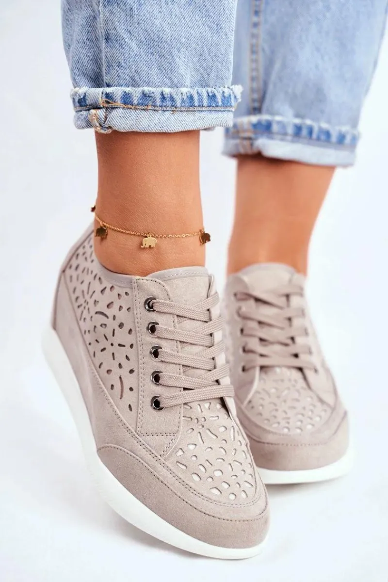 Best Sneakersy Damskie Sergio Leone Ażurowe Szare PB122 Damskie Sneakersy Damskie