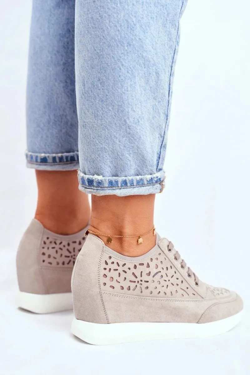 Best Sneakersy Damskie Sergio Leone Ażurowe Szare PB122 Damskie Sneakersy Damskie