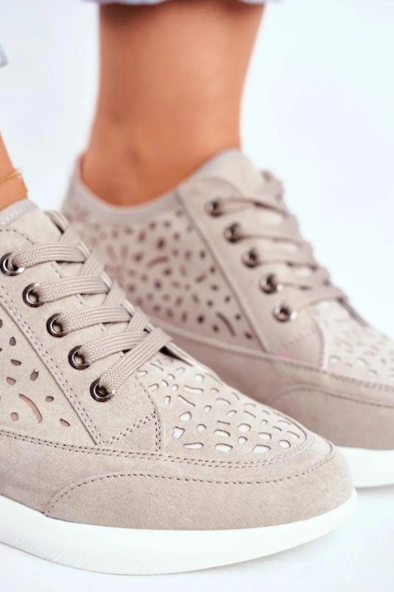 Best Sneakersy Damskie Sergio Leone Ażurowe Szare PB122 Damskie Sneakersy Damskie