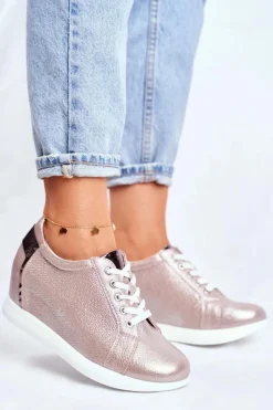 Best Buty Sergio Leone Sneakersy Damskie Sergio Leone Beżowy Błysk SP235