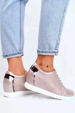 Best Buty Sergio Leone Sneakersy Damskie Sergio Leone Beżowy Błysk SP235