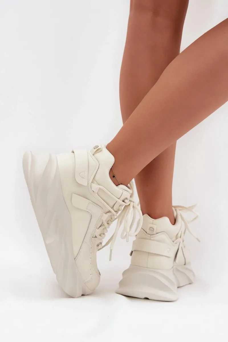 Discount Sneakersy Damskie Skóra Naturalna SS2N4037 Zgaszona Biel Damskie Sneakersy Damskie