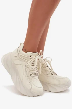 Discount Sneakersy Damskie Skóra Naturalna SS2N4037 Zgaszona Biel Damskie Sneakersy Damskie