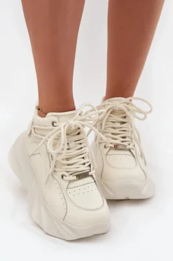 Discount Sneakersy Damskie Skóra Naturalna SS2N4037 Zgaszona Biel Damskie Sneakersy Damskie