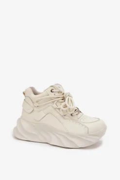 Discount Sneakersy Damskie Skóra Naturalna SS2N4037 Zgaszona Biel Damskie Sneakersy Damskie