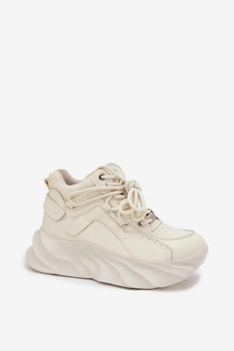 Discount Sneakersy Damskie Skóra Naturalna SS2N4037 Zgaszona Biel Damskie Sneakersy Damskie