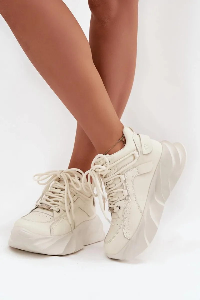 Discount Sneakersy Damskie Skóra Naturalna SS2N4037 Zgaszona Biel Damskie Sneakersy Damskie