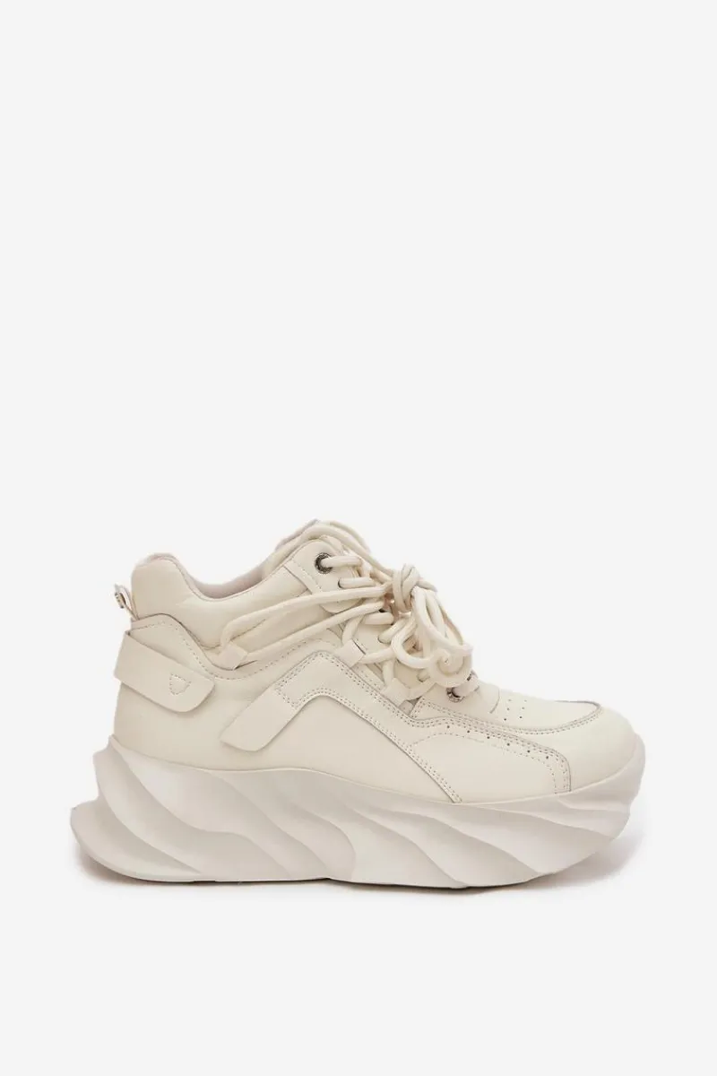 Discount Sneakersy Damskie Skóra Naturalna SS2N4037 Zgaszona Biel Damskie Sneakersy Damskie