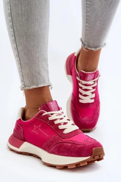Big Star Shoes Sneakersy Damskie Skórzane Big Star NN274961 Fuksja