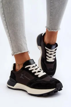 Clearance Sneakersy Damskie Skórzane Big Star NN274963 Czarne Damskie Buty Sportowe Big Star|Sneakersy Damskie