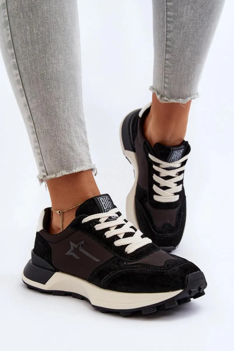 Clearance Sneakersy Damskie Skórzane Big Star NN274963 Czarne Damskie Buty Sportowe Big Star|Sneakersy Damskie