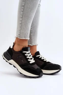 Clearance Sneakersy Damskie Skórzane Big Star NN274963 Czarne Damskie Buty Sportowe Big Star|Sneakersy Damskie