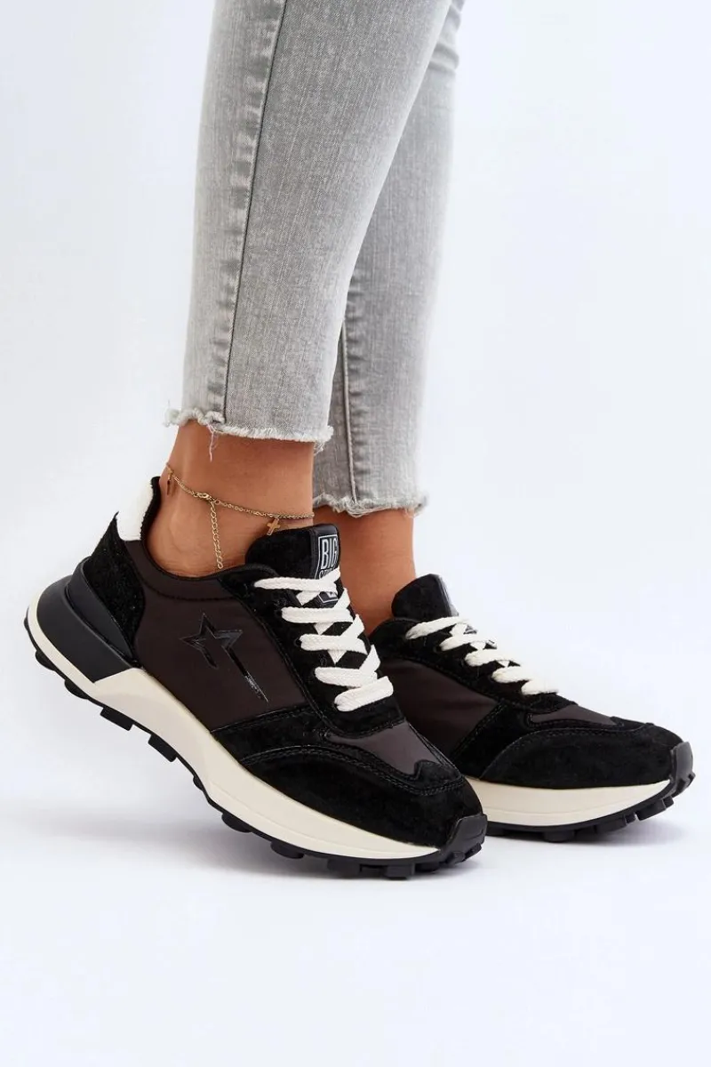 Clearance Sneakersy Damskie Skórzane Big Star NN274963 Czarne Damskie Buty Sportowe Big Star|Sneakersy Damskie