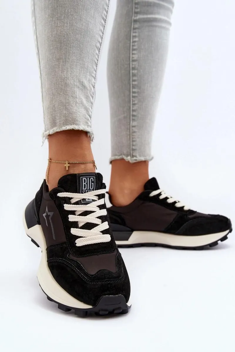 Clearance Sneakersy Damskie Skórzane Big Star NN274963 Czarne Damskie Buty Sportowe Big Star|Sneakersy Damskie