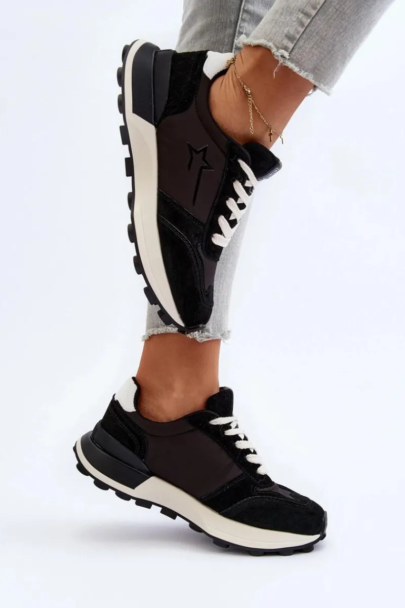 Clearance Sneakersy Damskie Skórzane Big Star NN274963 Czarne Damskie Buty Sportowe Big Star|Sneakersy Damskie