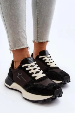 Clearance Sneakersy Damskie Skórzane Big Star NN274963 Czarne Damskie Buty Sportowe Big Star|Sneakersy Damskie