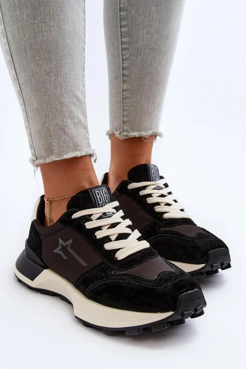 Clearance Sneakersy Damskie Skórzane Big Star NN274963 Czarne Damskie Buty Sportowe Big Star|Sneakersy Damskie