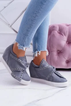 Sneakersy Damskie></noscript>Boto Sneakersy damskie Szare Koturny LU BOO Margo