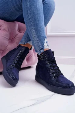Best Boto Sneakersy Damskie Ukryty Koturn Granatowe Ferrer