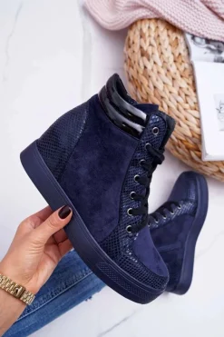 Best Boto Sneakersy Damskie Ukryty Koturn Granatowe Ferrer